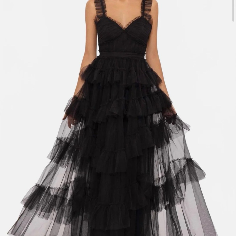 Black Tiered Tulle Evening Dress - Betsy & Adam